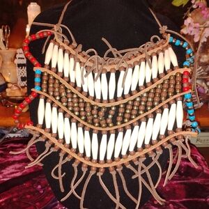 Vintage Tribal Necklace with Red and Blue Beads